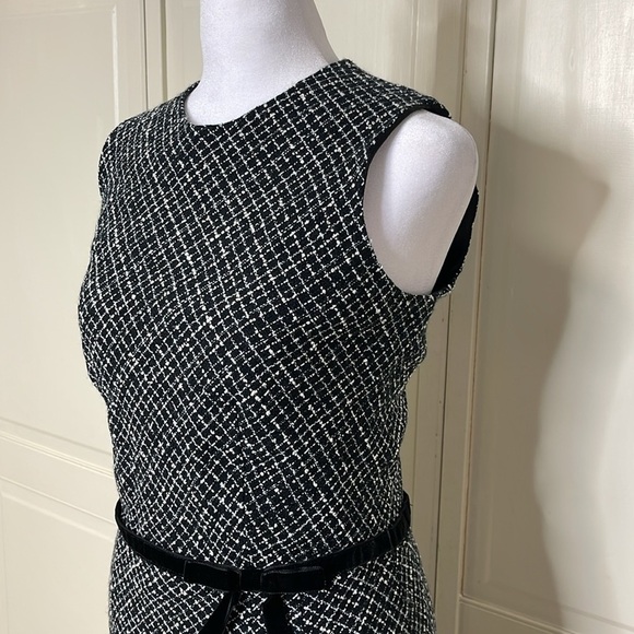 HELENA Women’s Tweed Houndstooth Sheath Dress With Velvet Bow Belt - Picture 5 of 13